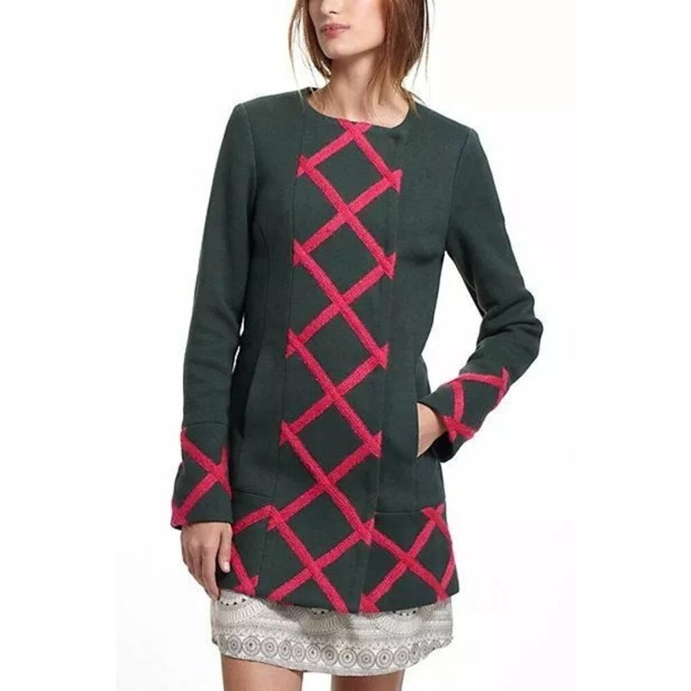 ELEVENSES Anthropologie Tamarisk Green Lattice Peacoat | 00P - Picture 2 of 11